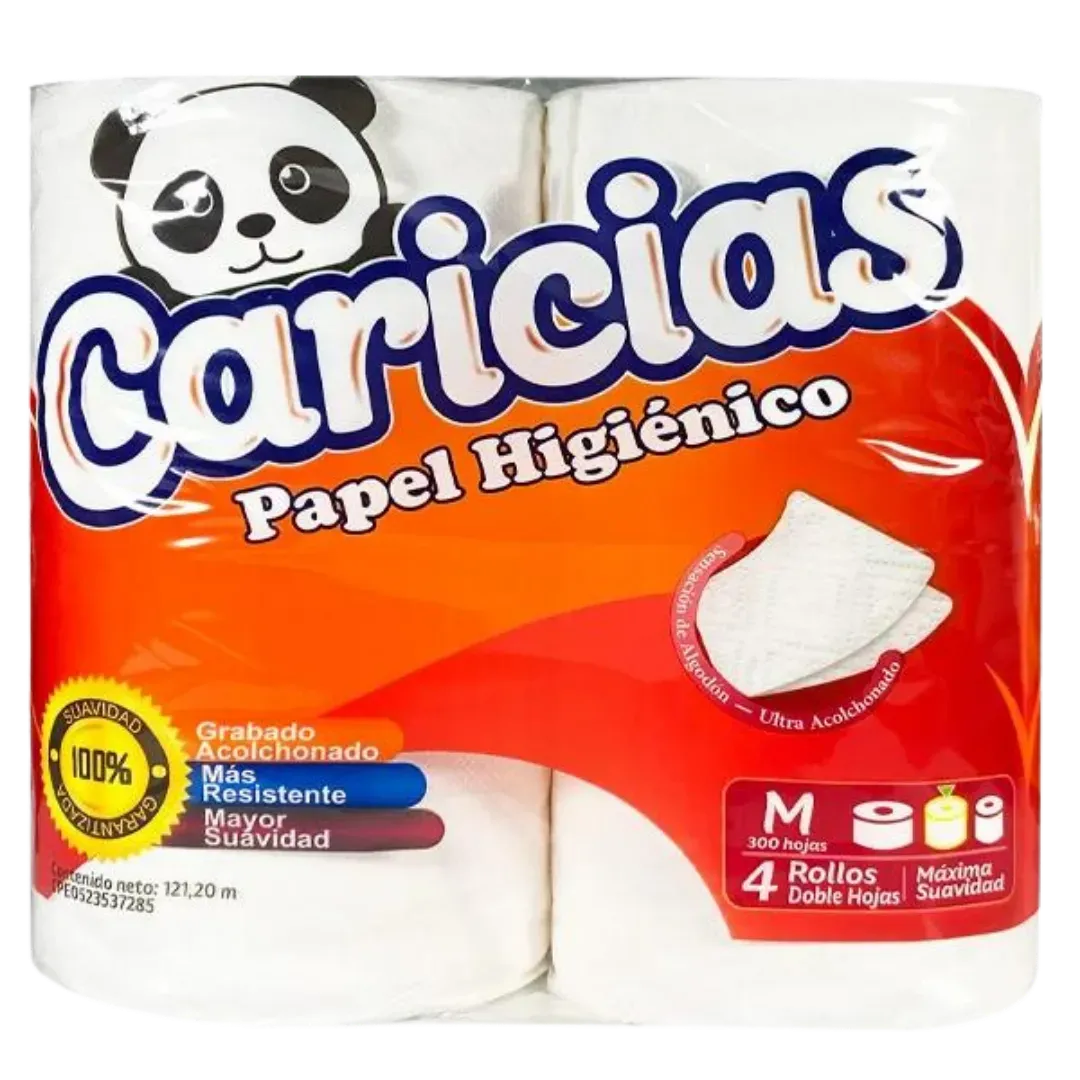 Papel Higienico Caricias 300 hojas 4 Rollos