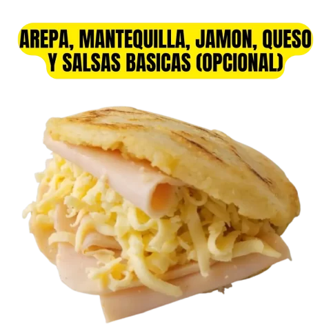 Arepa de Jamon y Queso con Aguacate o Tomate